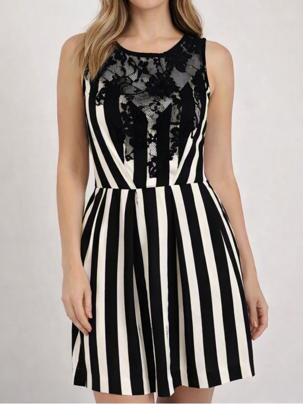 Guess Black & White Striped Lace Dress